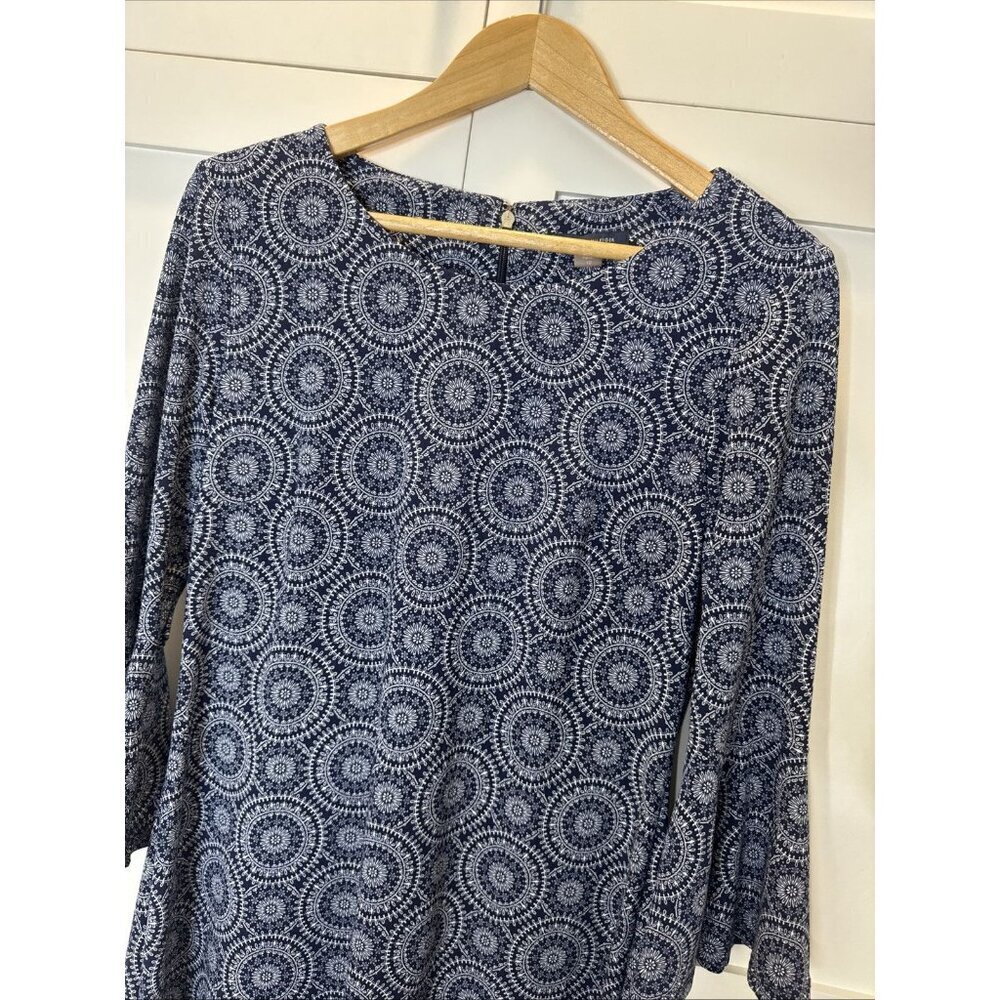 Tommy Hilfiger Navy Blue & White Medallion Print 3/4 Sleeve Back Zip Dress 10 - Picture 2 of 11